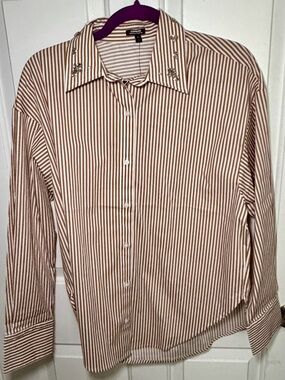 NWT Express Boyfriend Portofino Jeweled Collar Striped Button Up Shirt Small